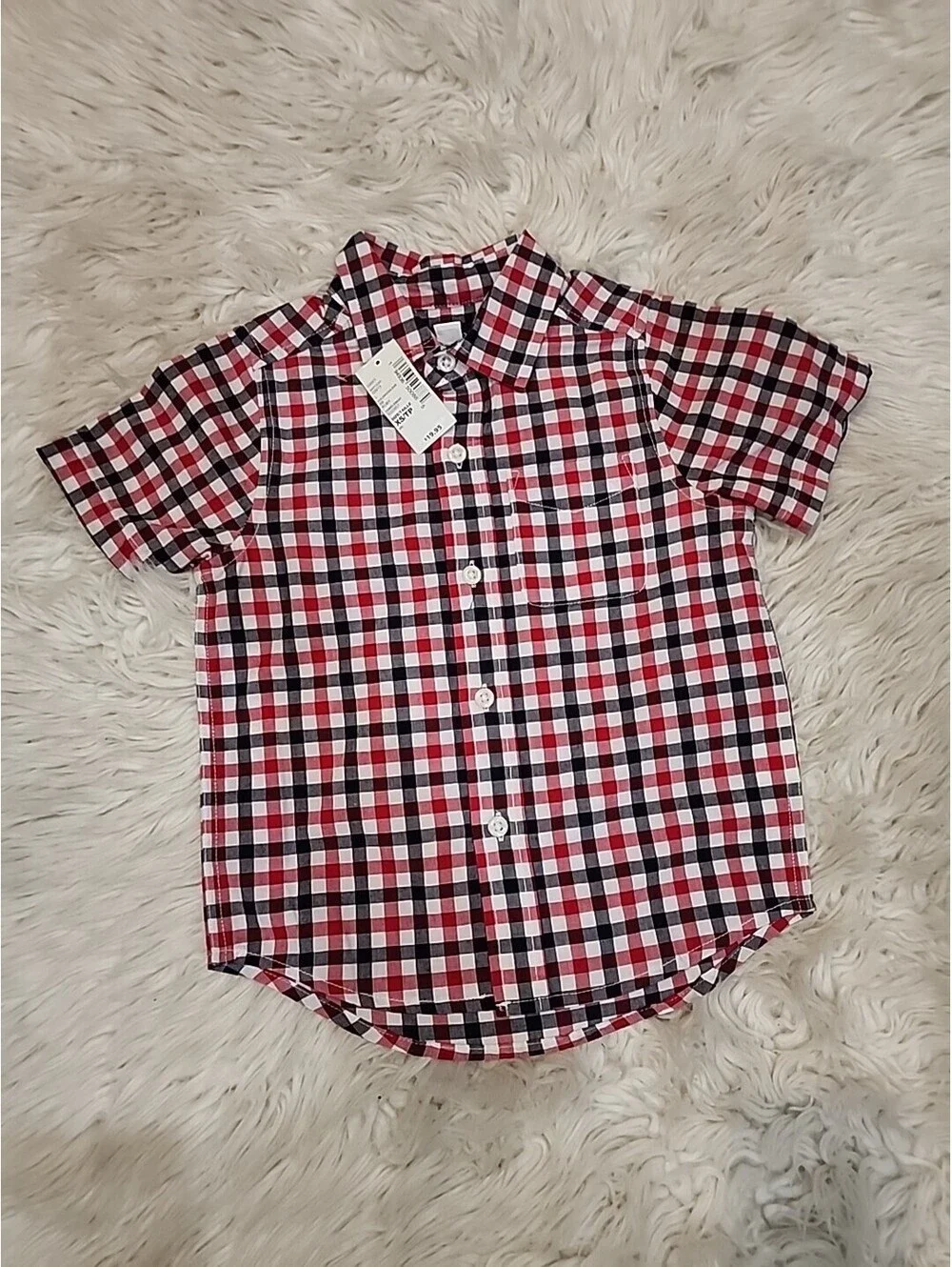 New The Children's Place Boy's Short Sleeves Plaid Button up Shirt size Xs 4
